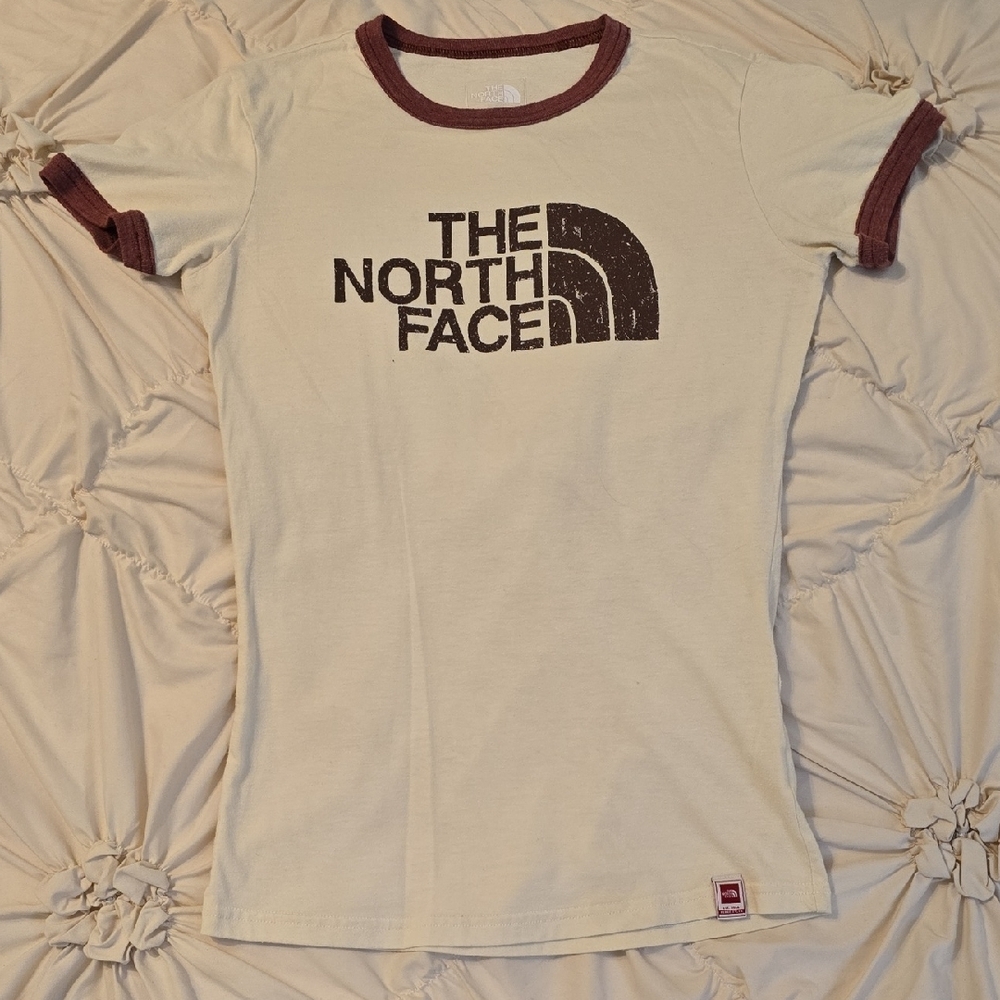 The North Face Slim Fit Ringer Graphic Tee - Cream & Maroon XS